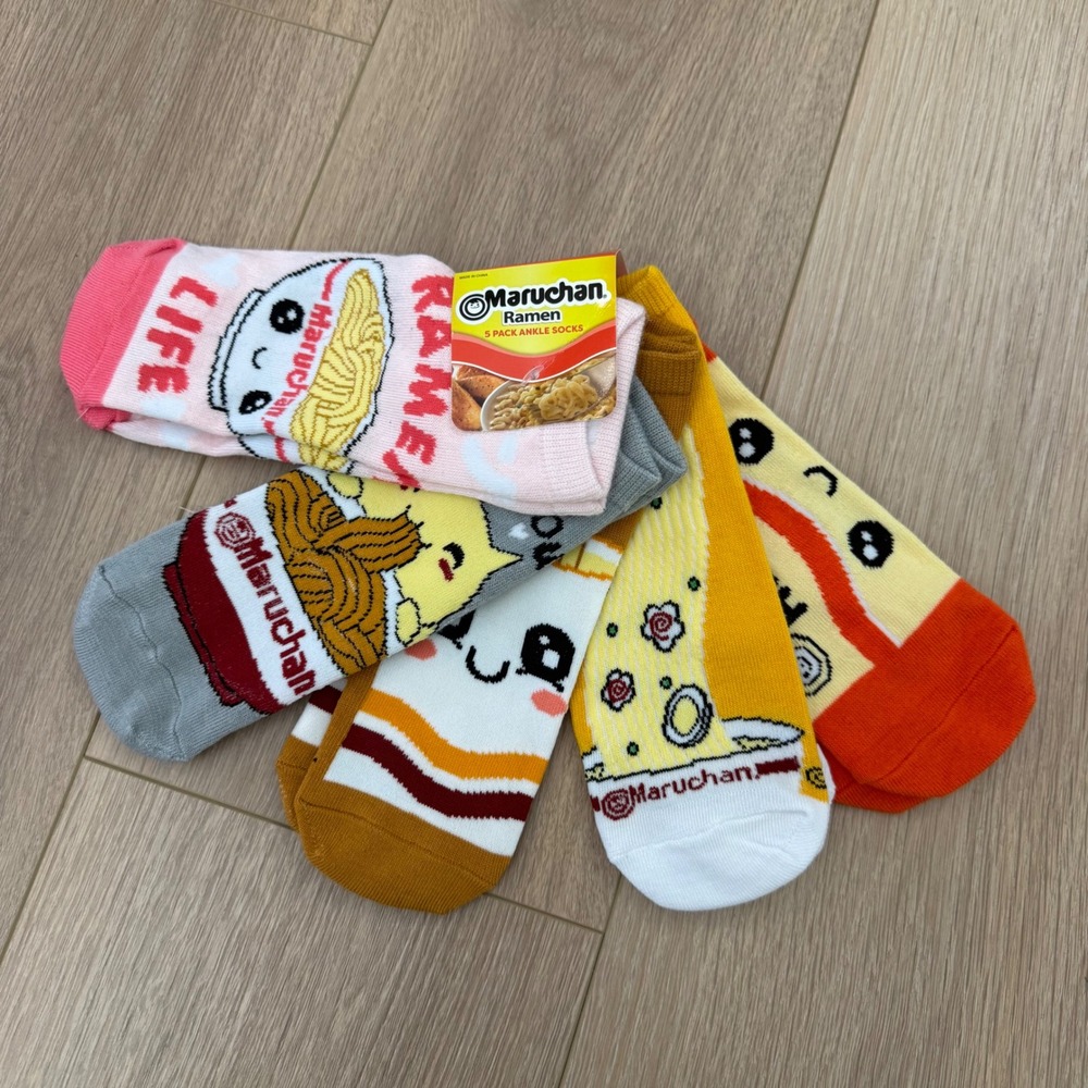 Maruchan Ramen 5 Pack Ankle Socks NWT Size 9-11 Chicken Flavor Noodle Novelty